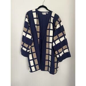 Yak Magic Woven Windowpane Origami open front Cardigan Jacket Lagenlook Size L